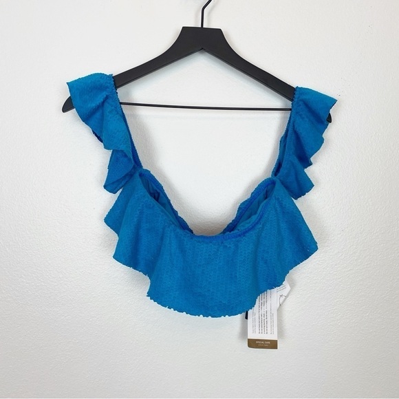 ViX Natalie Bandeau Top Scales Blue Ruffle Off the Shoulder - Picture 4 of 7